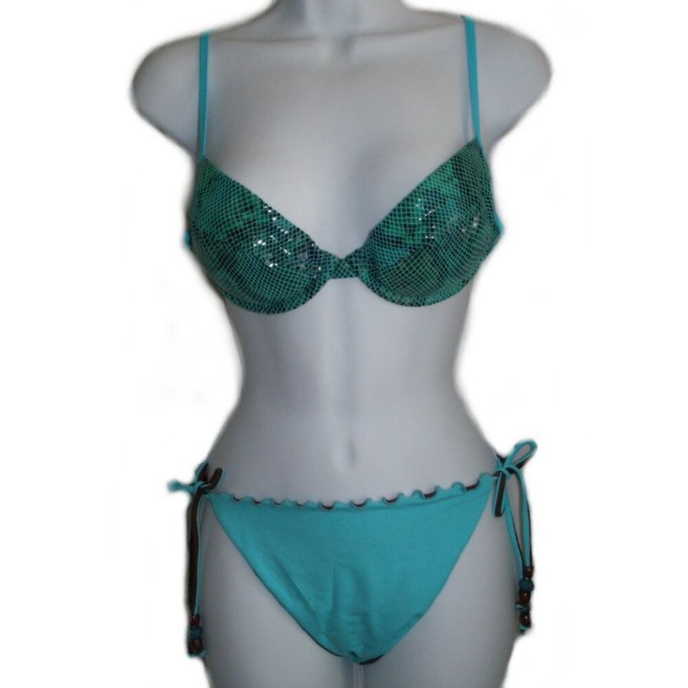 Animal Print Metallic Reversible Bottoms Bikini - Sz L - NEW